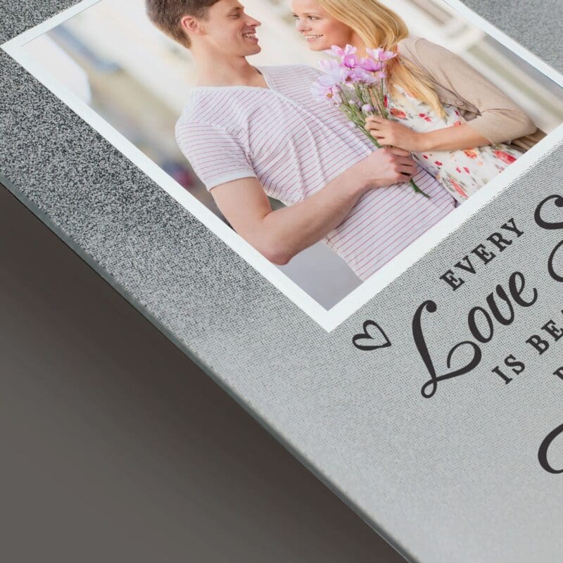 Personalised Every Love Story Is Beautiful 4x4 Glitter Glass Photo Frame