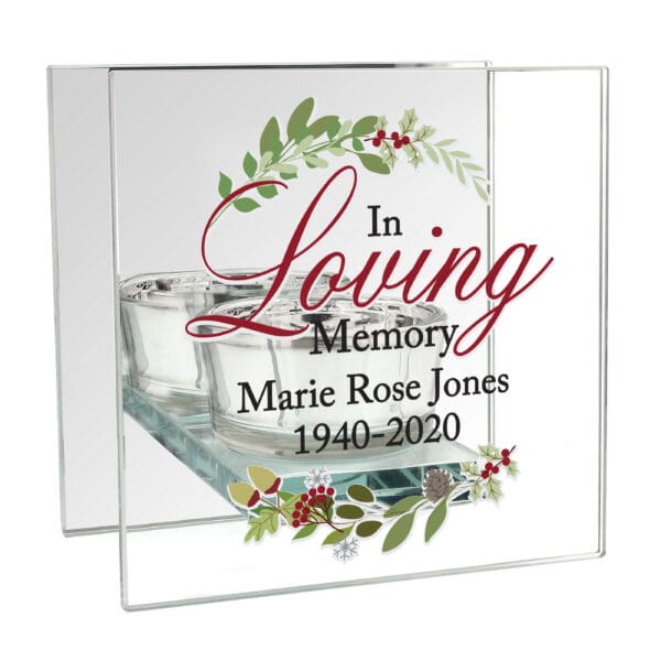 Personalised In Loving Memory Christmas Mirrored Glass Tea Light Candle Holder