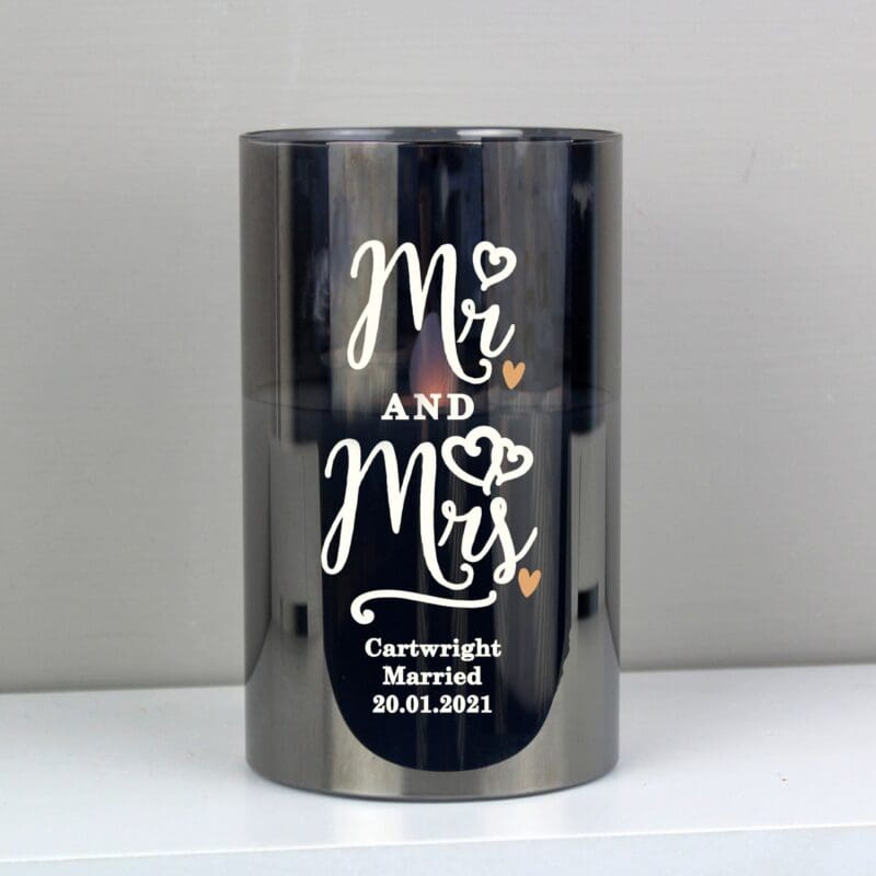 Personalised Mr & Mrs Smoked Glass LED Candle