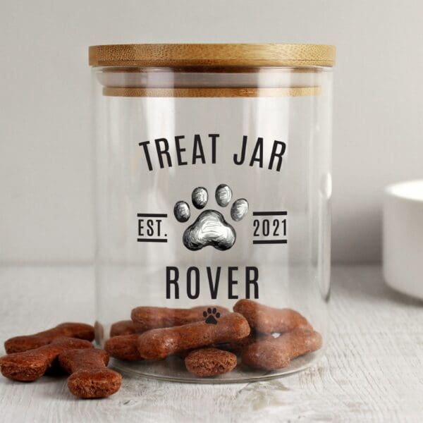 Personalised Pet Treats Glass Jar with Bamboo Lid 36 Personalised Pet Treats Glass Jar with Bamboo Lid