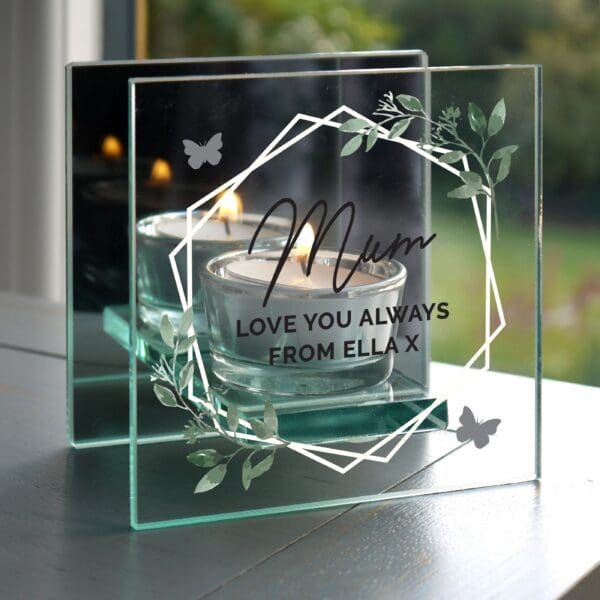 Personalised Botanical Mirrored Glass Tea Light Candle Holder 21 Personalised Botanical Mirrored Glass Tea Light Candle Holder