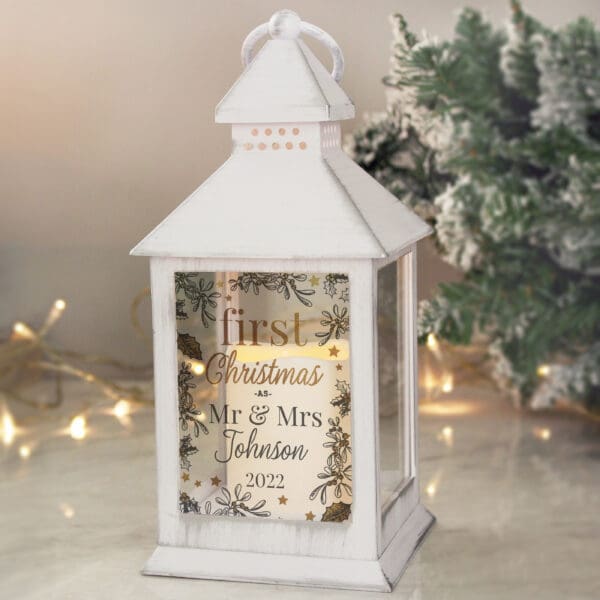 Personalised First Christmas White Lantern 19 Personalised First Christmas White Lantern