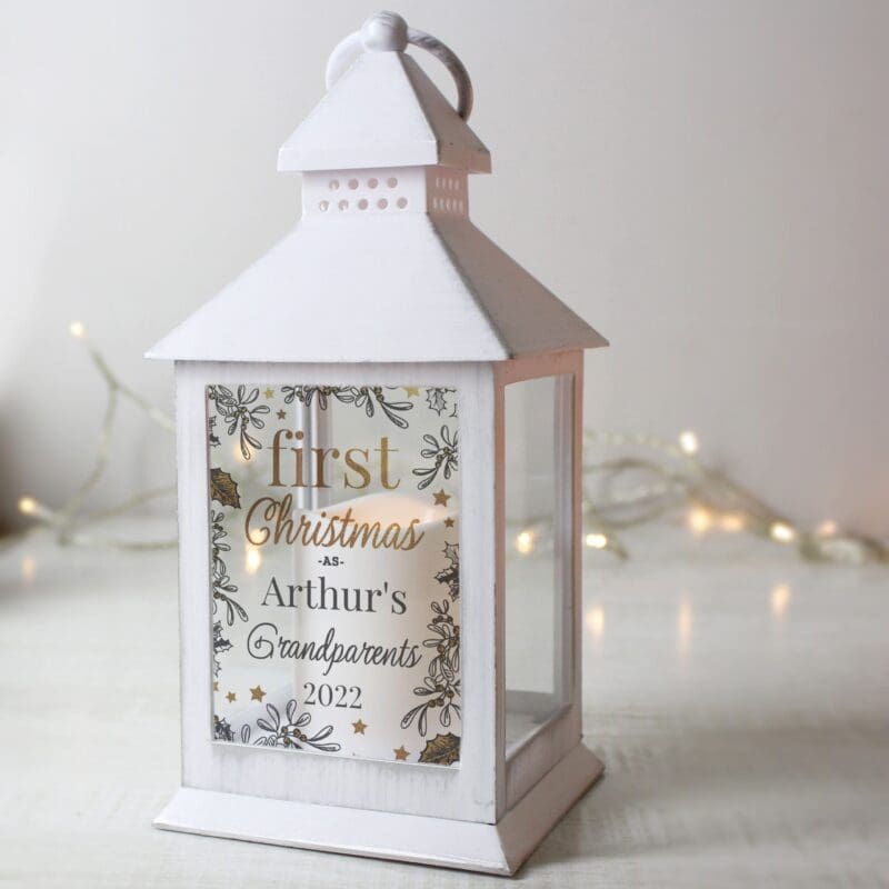 Personalised First Christmas White Lantern