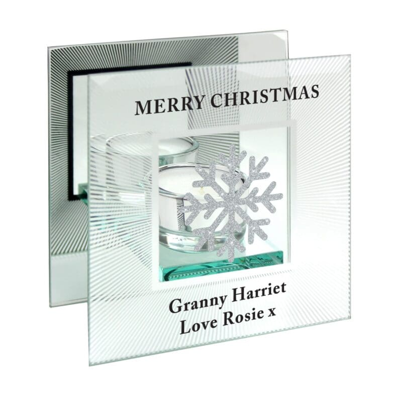 Personalised Snowflake Silver Glitter Tea Light Holder