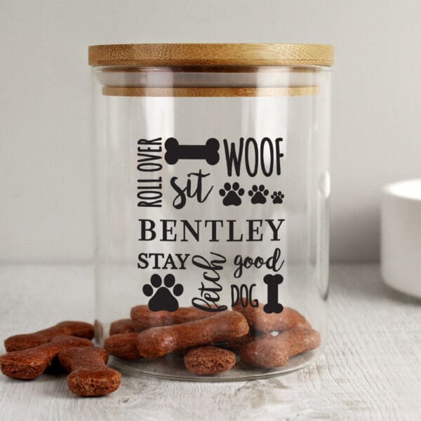 Personalised Glass Dog Treat Jar with Bamboo Lid 19 Personalised Glass Dog Treat Jar with Bamboo Lid