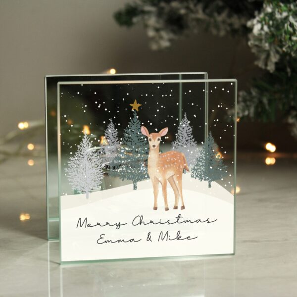 Personalised Christmas Deer Glass Tea Light Candle Holder 12 Personalised Christmas Deer Glass Tea Light Candle Holder