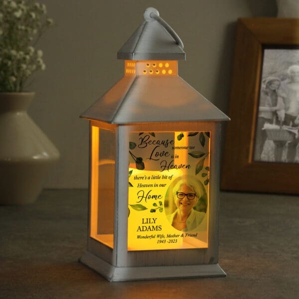 Personalised Botanical Memorial Photo Upload White Lantern 15 Personalised Botanical Memorial Photo Upload White Lantern