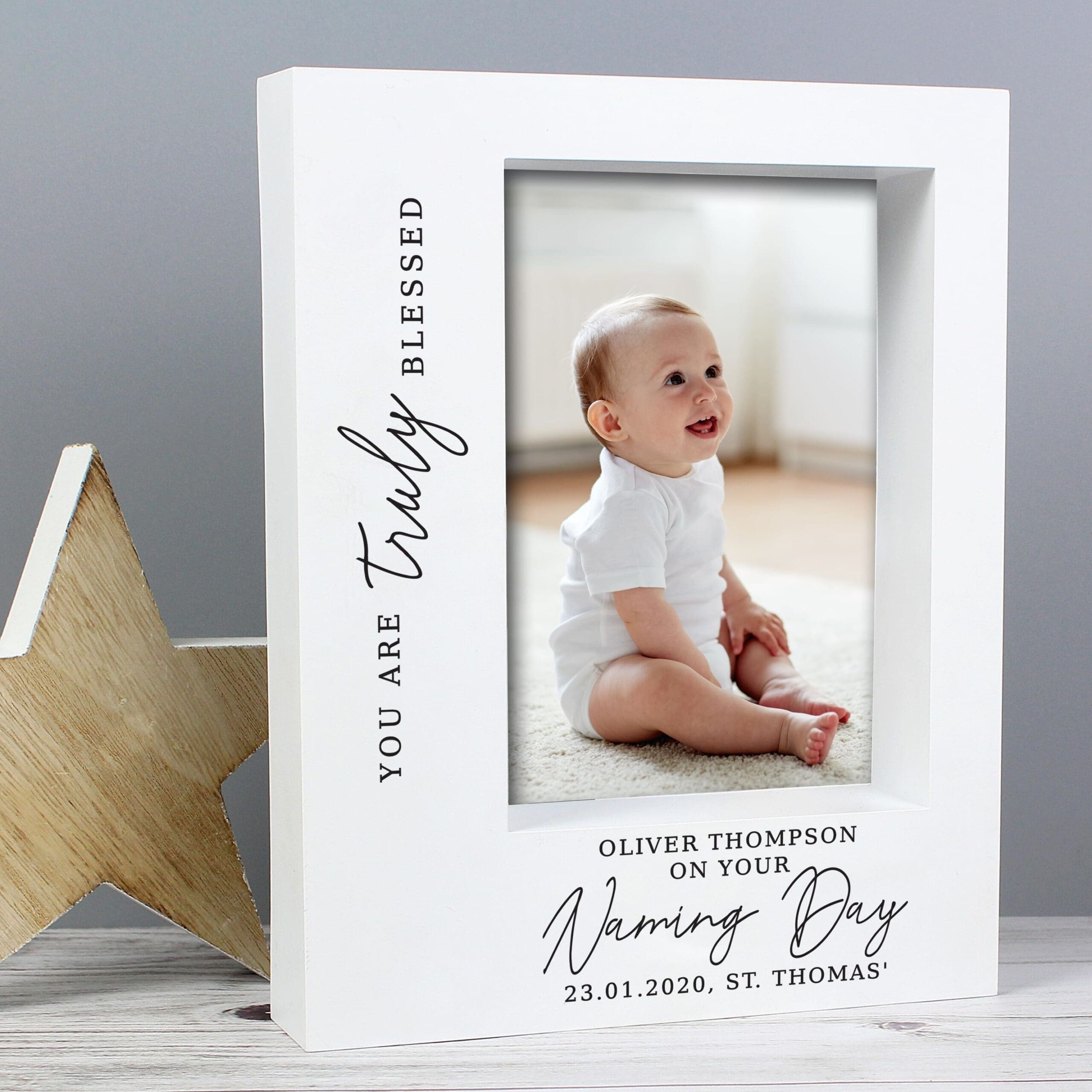 Personalised 'Truly Blessed' Naming Day 5x7 Box Photo Frame 1 Personalised 'Truly Blessed' Naming Day 5x7 Box Photo Frame