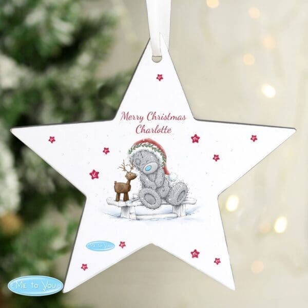 Personalised Me To You Reindeer Wooden Star Decoration
