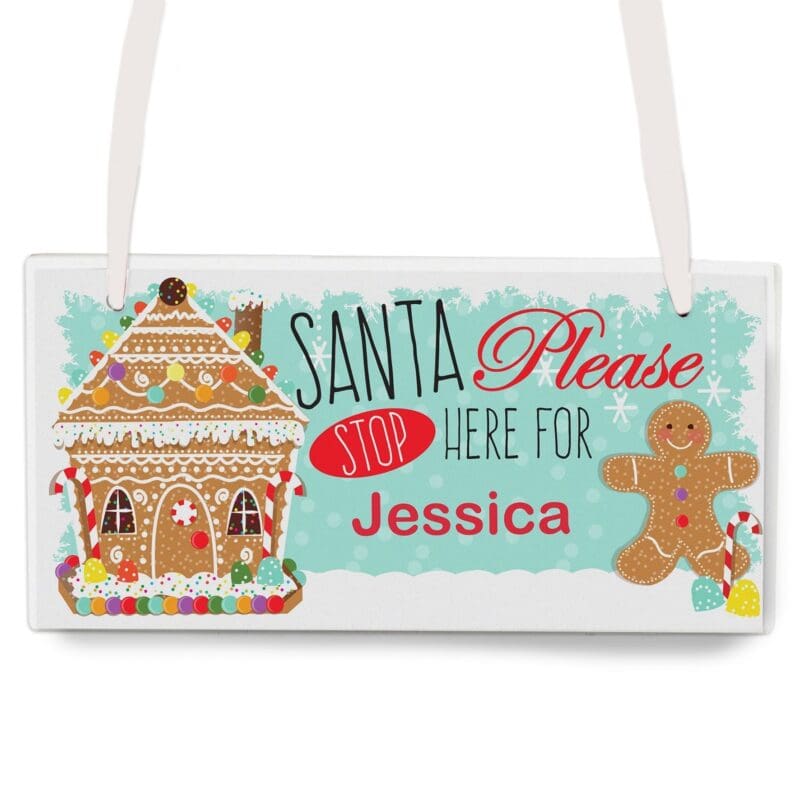Personalised Gingerbread House Santa Stop Here Wooden Sign