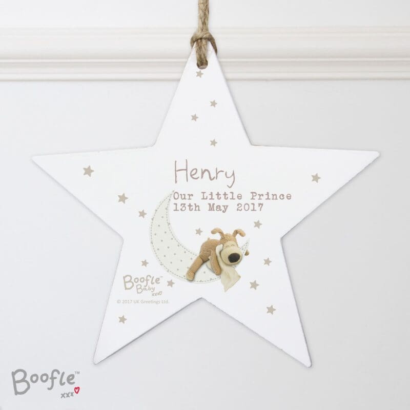 Personalised Boofle Baby Wooden Star Decoration