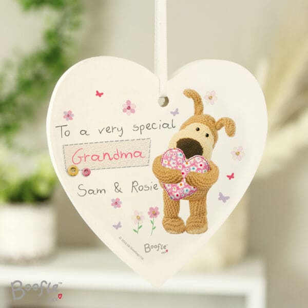 Personalised Boofle Flowers Wooden Heart Decoration