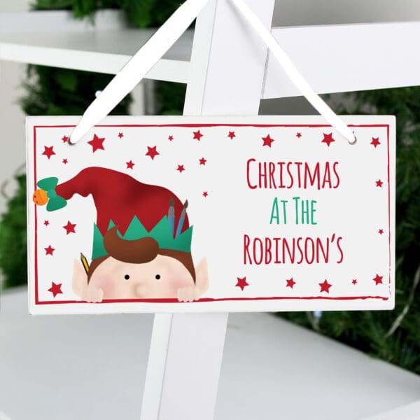 Personalised Christmas Elf Wooden Sign