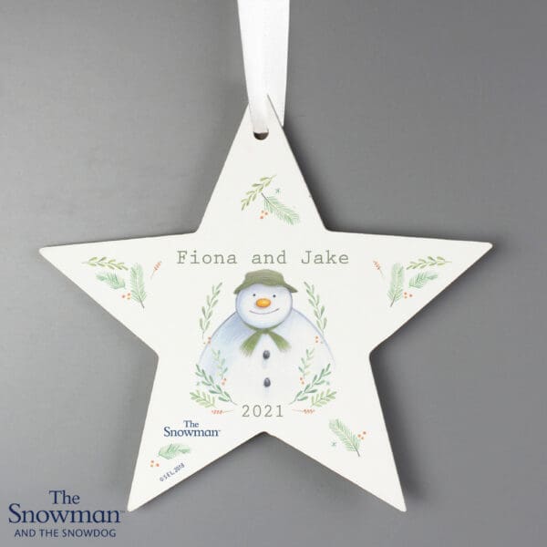 Personalised The Snowman Winter Garden Wooden Star Decoration