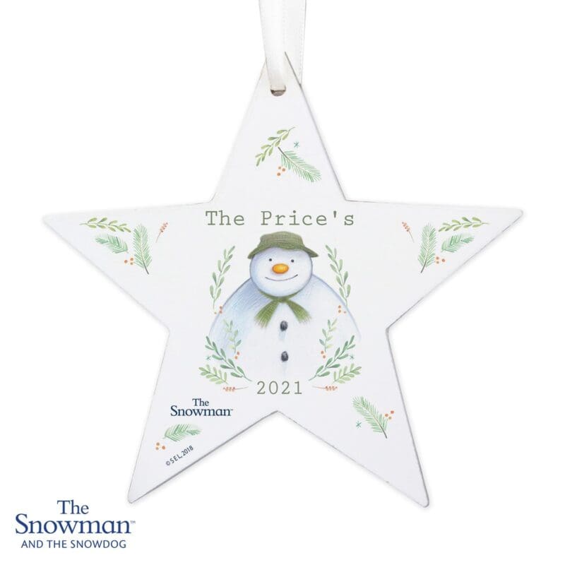 Personalised The Snowman Winter Garden Wooden Star Decoration