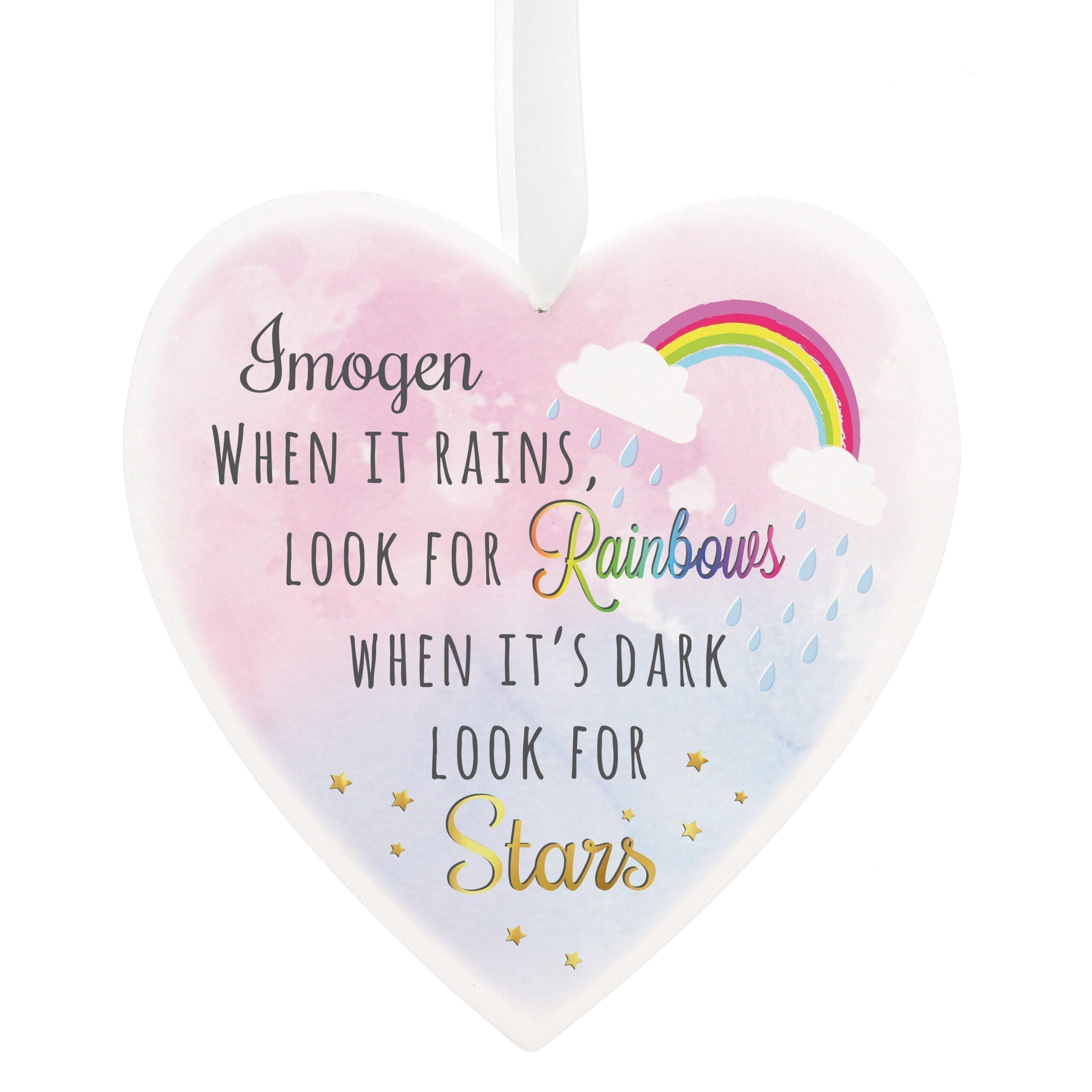 Personalised Rainbows and Stars Large Wooden Heart Decoration 2 Personalised Rainbows and Stars Large Wooden Heart Decoration