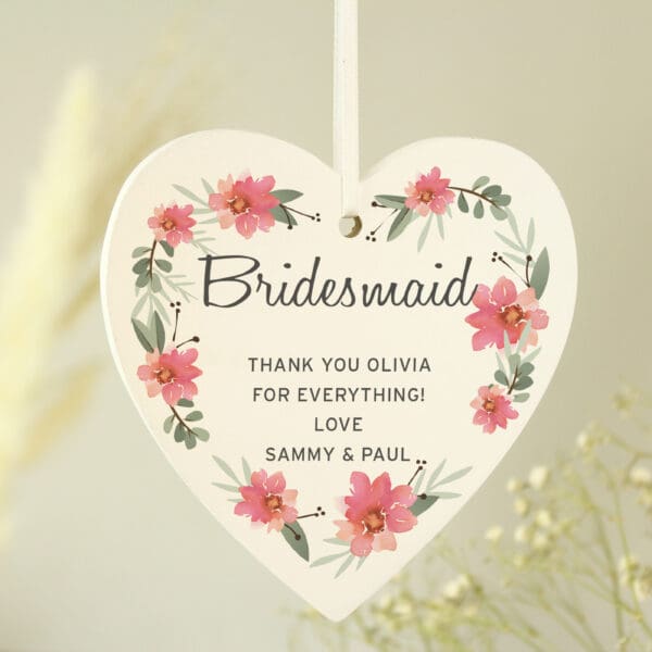 Personalised Floral Sentimental Wooden Heart Decoration