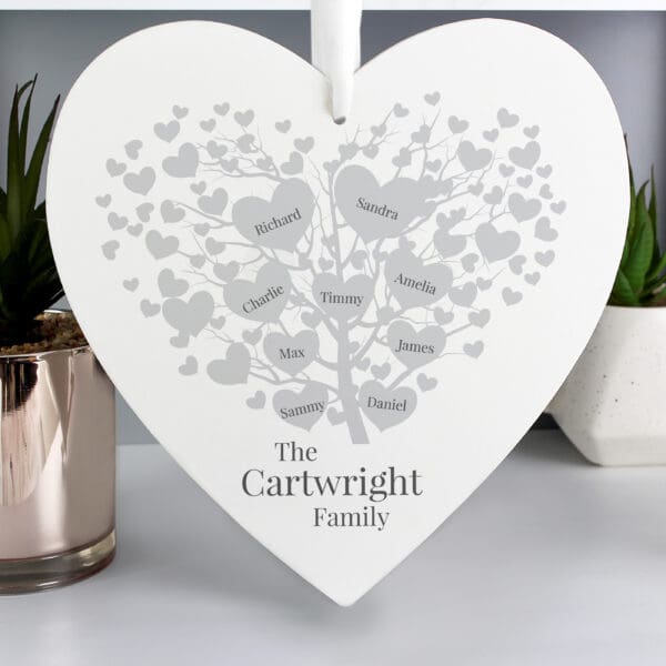 Personalised Family Tree Large Wooden Heart