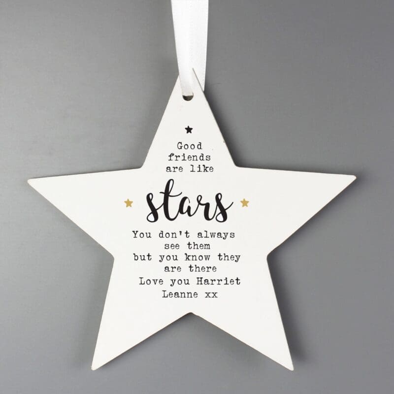 Personalised Good Friends Wooden Star Decoration