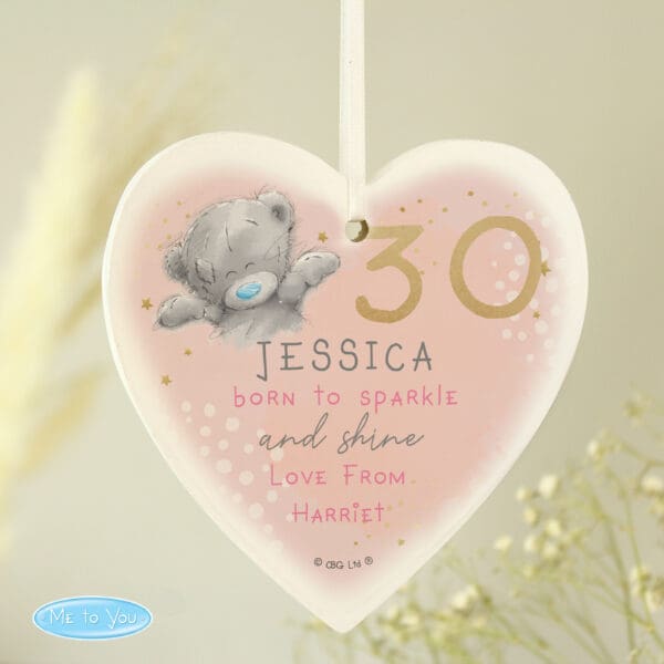 Personalised Me To You Sparkle & Shine Birthday Wooden Heart Decoration