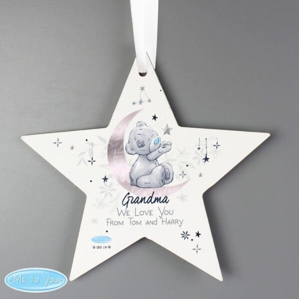 Personalised Moon & Stars Me To You Wooden Star Decoration