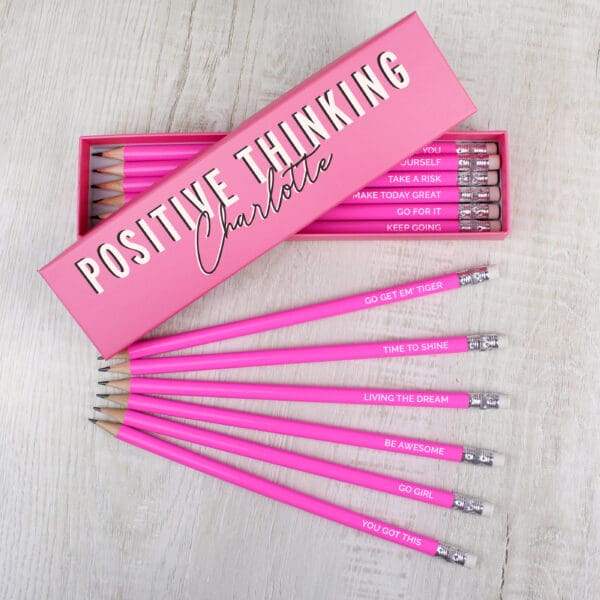 Personalised Positive Thinking Box and 12 Pink HB Pencils 33 Personalised Positive Thinking Box and 12 Pink HB Pencils