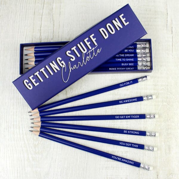 Personalised Getting Stuff Done Box and 12 Blue HB Pencils 34 Personalised Getting Stuff Done Box and 12 Blue HB Pencils