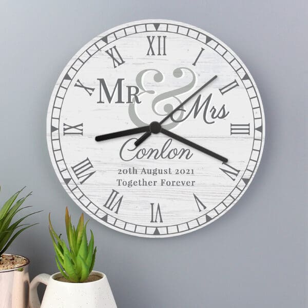 Personalised Mr & Mrs Wooden Clock