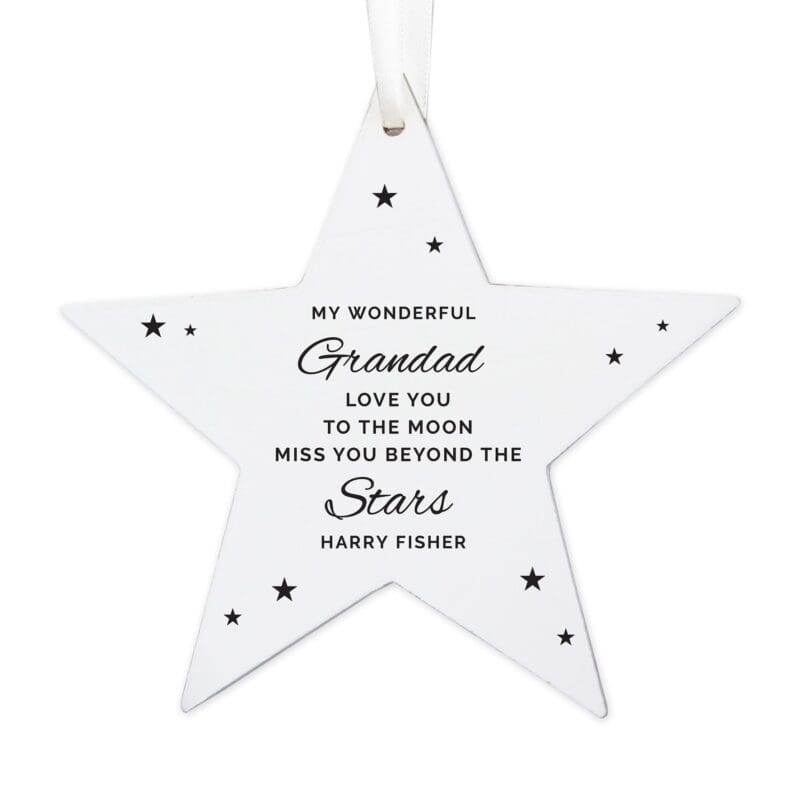 Personalised Miss You Beyond The Stars Wooden Star Decoration