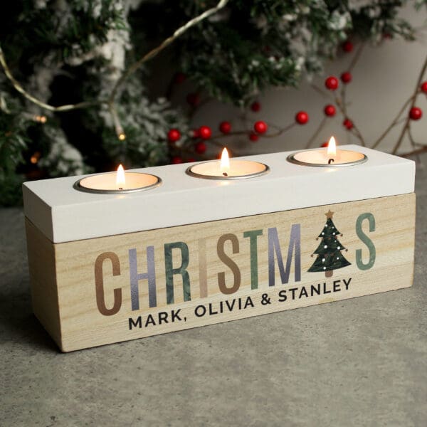 Personalised Christmas Tree Triple Tea Light Box 34 Personalised Christmas Tree Triple Tea Light Box