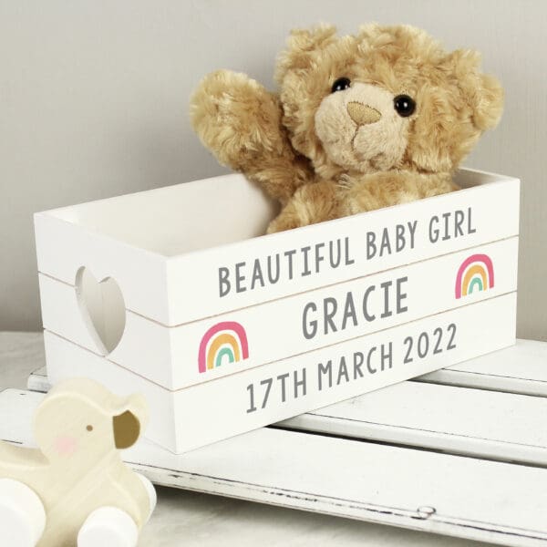 Personalised Rainbow White Wooden Crate