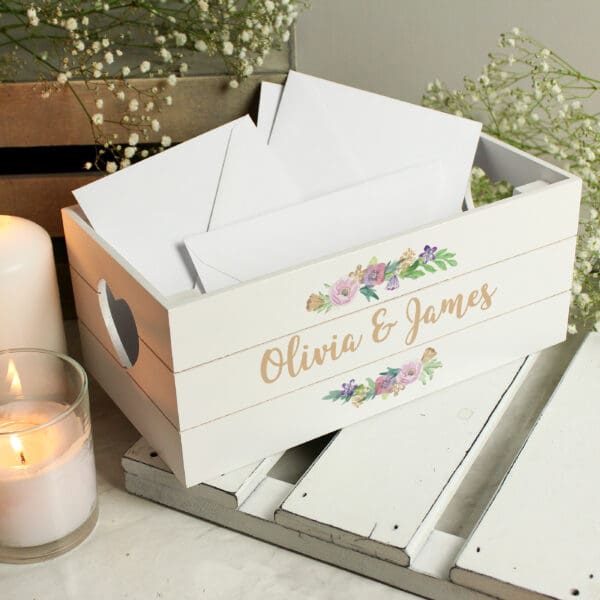 Personalised Floral Couples White Wooden Crate 9 Personalised Floral Couples White Wooden Crate