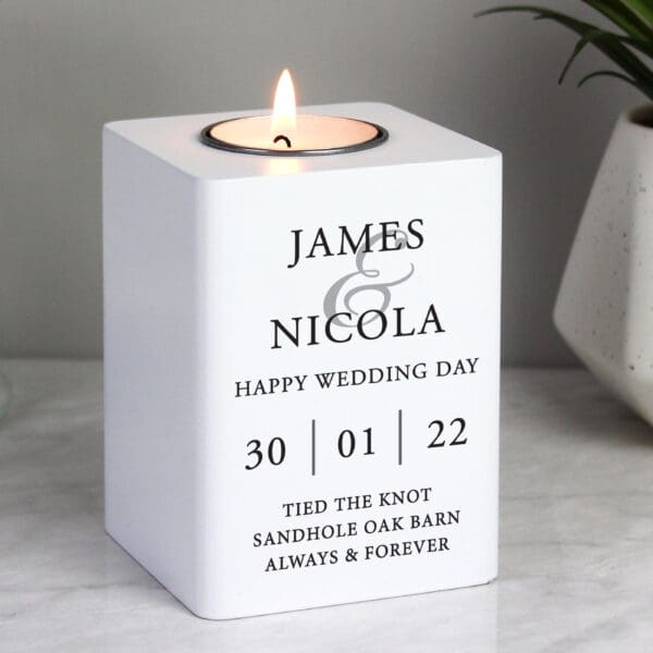 Personalised Couples White Wooden Tea light Holder 20 Personalised Couples White Wooden Tea light Holder