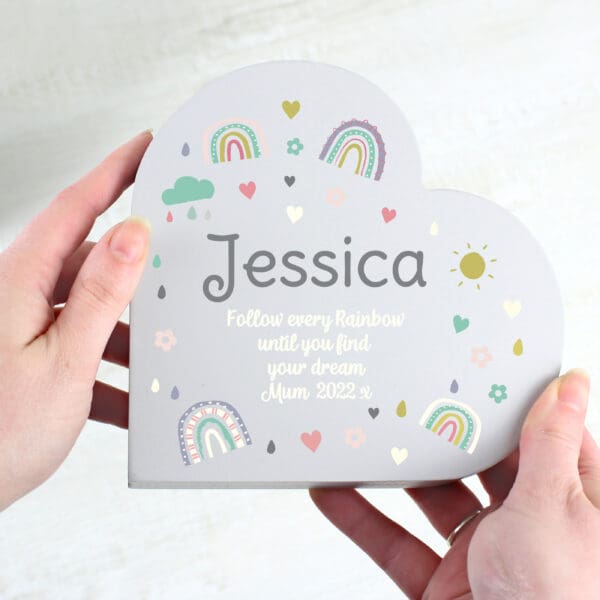 Personalised Rainbow Free Standing Heart ornament