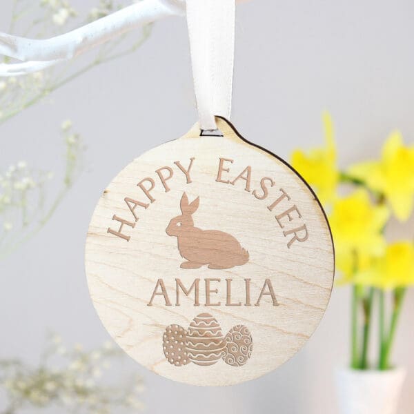 Personalised Easter Bunny Round Wooden Decoration 13 Personalised Easter Bunny Round Wooden Decoration