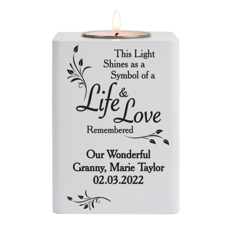 Personalised Life & Love White Wooden Tea Light Holder