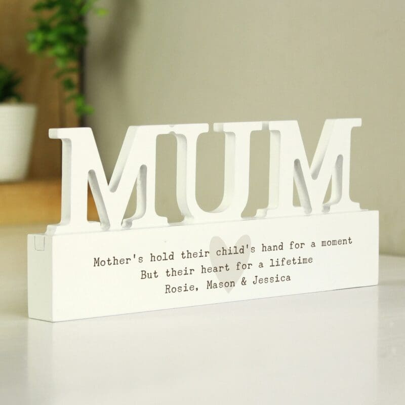 Personalised Free Text Heart Wooden Mum Ornament plaque