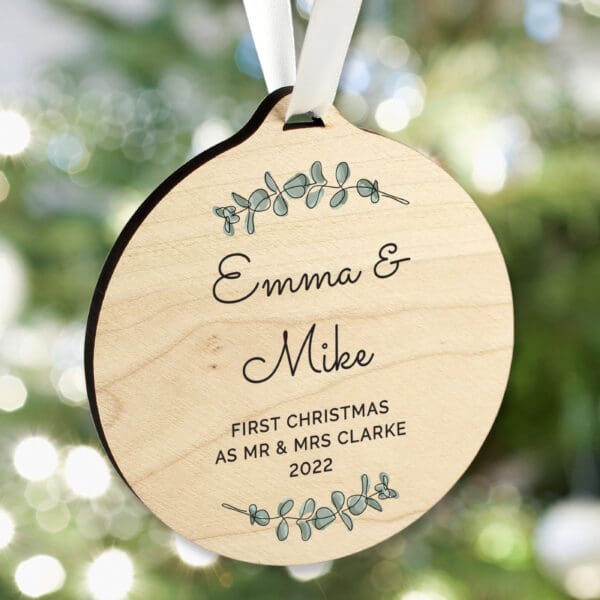 Personalised Botanical Round Wooden Decoration 22 Personalised Botanical Round Wooden Decoration
