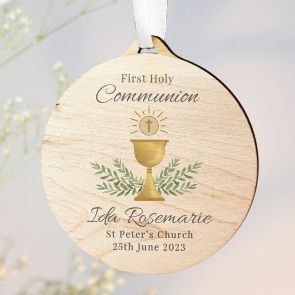 Personalised First Holy Communion Round Wooden Decoration 26 Personalised First Holy Communion Round Wooden Decoration
