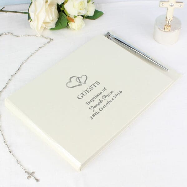 Personalised Hearts Design Hardback Guest Book & Pen