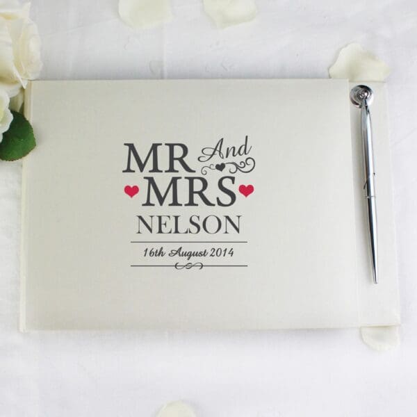 Personalised Mr & Mrs Hardback Guest Book & Pen