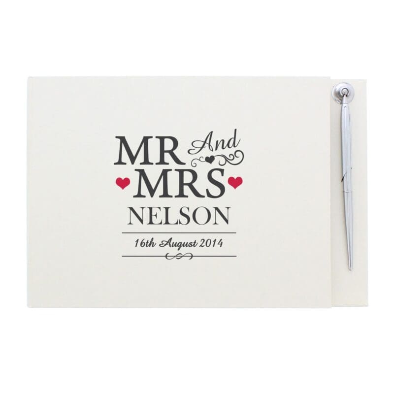 Personalised Mr & Mrs Hardback Guest Book & Pen