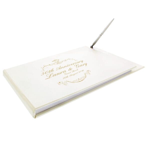 Personalised Gold Ornate Swirl Hardback Guest Book & Pen