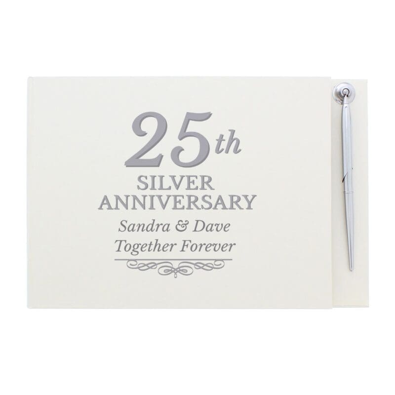 Personalised 25th Silver Anniversary Hardback Guest Book & Pen