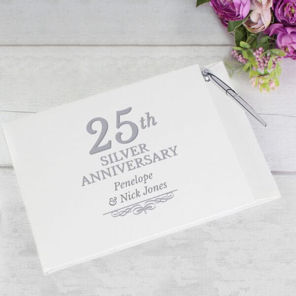 Personalised 25th Silver Anniversary Hardback Guest Book & Pen