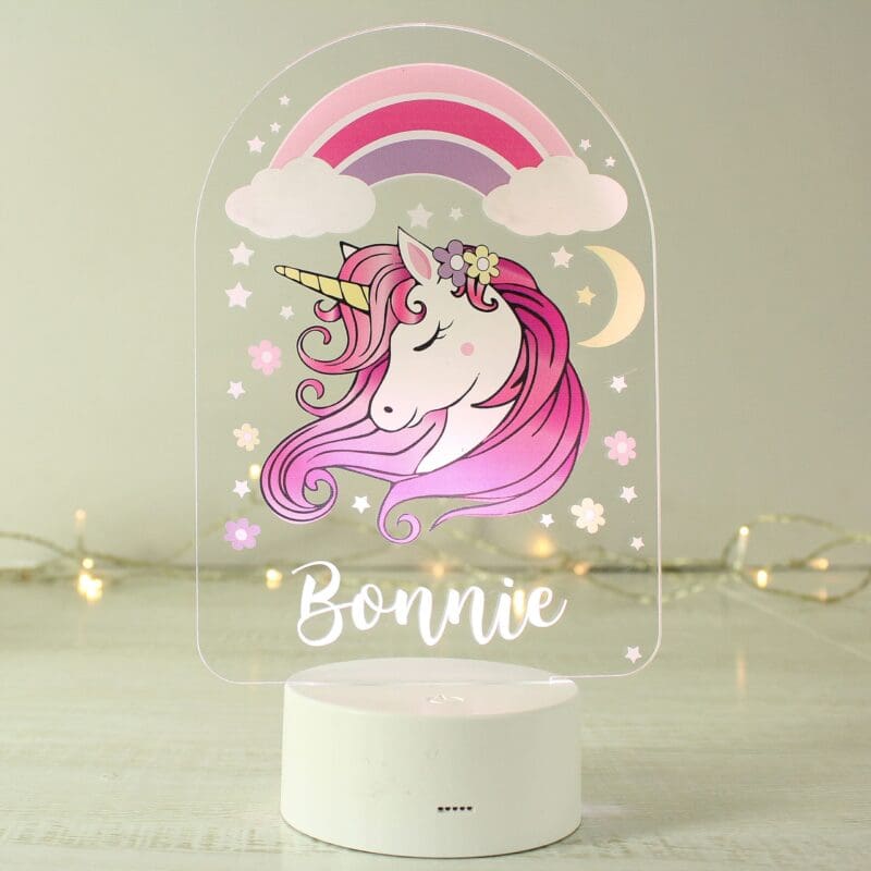 Personalised Pink Unicorn LED Colour Changing Night Light