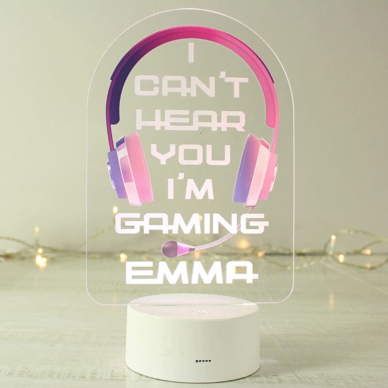 Personalised Pink Gaming LED Colour Changing Night Light