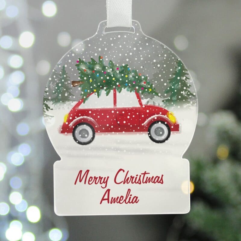 Personalised Driving Home For Christmas Acrylic Snow globe Decoration