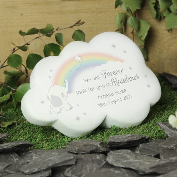 Personalised Rainbow Elephant Cloud Memorial Resin Stone 9 Personalised Rainbow Elephant Cloud Memorial Resin Stone