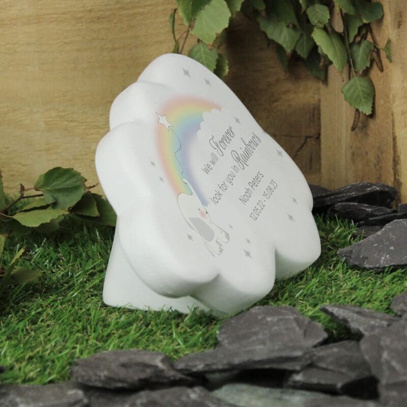 Personalised Rainbow Elephant Cloud Memorial Resin Stone